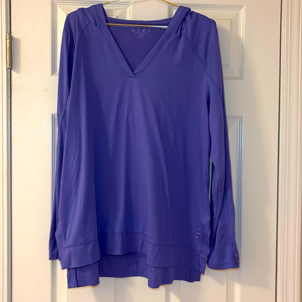 LIVI Long Sleeve Hooded Tee with Shirt Tail Slits Size 14/16